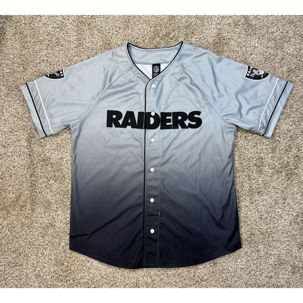 Las Vegas Raiders NFL Team Apparel Baseball Jersey Men’s Medium Shield Logo